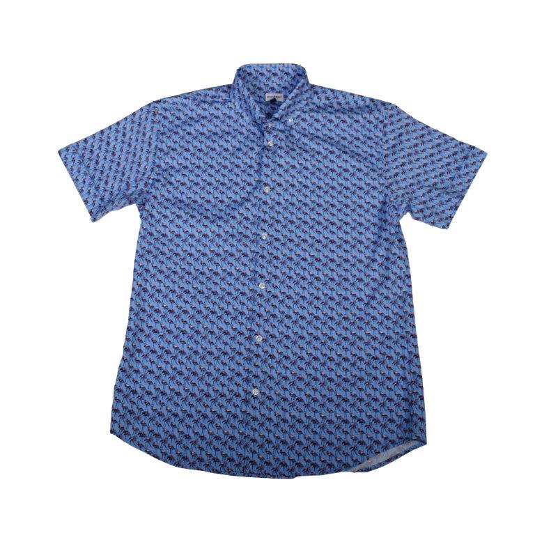 Flamingo Flock Woven Shirt - Blue