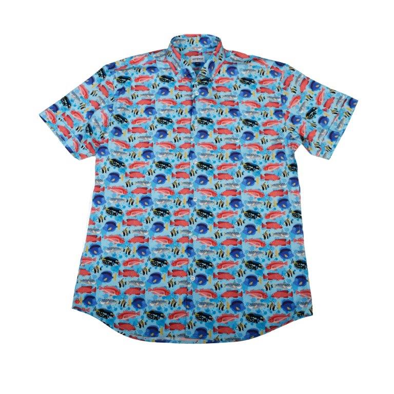 Fishes Woven Shirt - Aqua