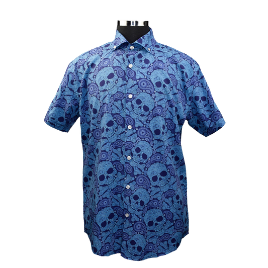 Paisley Skull Woven Shirt - Aqua