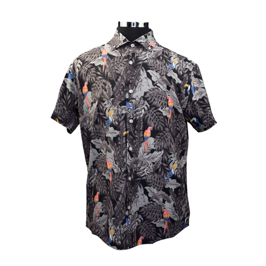 Tropical Birds Woven Shirt - Black