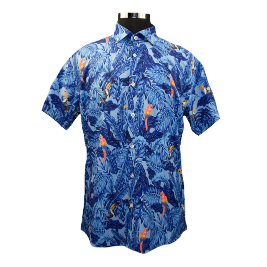 Tropical Birds Woven Shirt - Blue